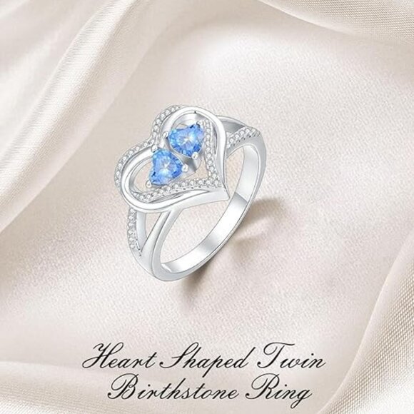 Birthstone Heart Engagement Wedding Ring - Mar Mar - Picture 4 of 6